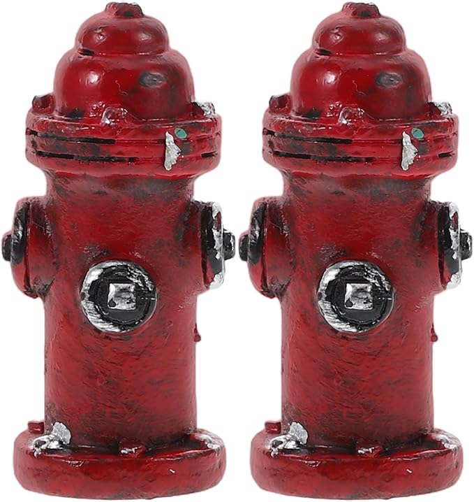 jojofuny 2 Pcs Mini Resin Fire Hydrant, Tiny Fire Hydrant Dollhouse Decor & Firefighter Theme Cake Topper, Miniature Ornament for Party Decor & Micro Landscape