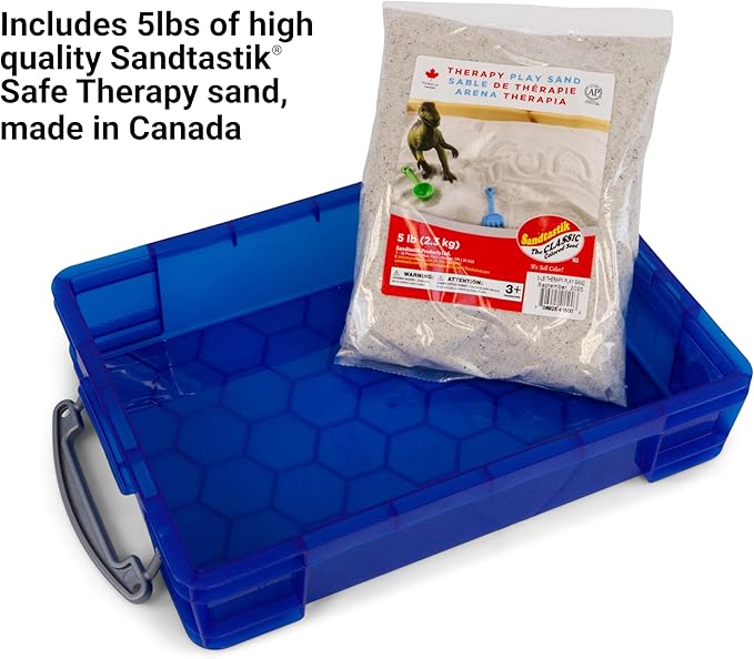 PTS Games Play Therapy Sand Tray Basic Portable Starter Kit with Tray, Sand, and 150+ Miniatures