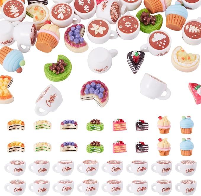 32Pcs Coffee Cups Cake Cupcake Resin Miniature Kitchen Set Fake Drink Food Mini Coffee Mug Lovely Tableware Dollhouse Ornaments for Desktop Decorations Crafts for Adult