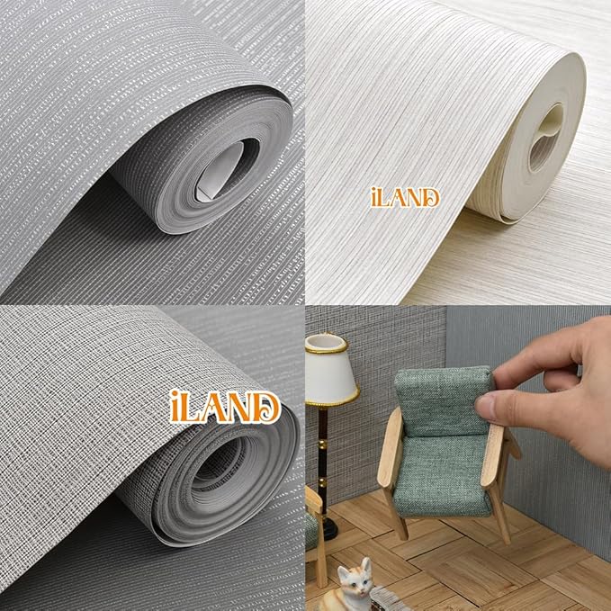 iland Miniature Dollhouse Accessories, Dollhouse Wallpaper on 1/12 1/6 Scale, Thickened 3pcs with 3D Embossed Stripes (Elegant Lattice Embossed Texture)