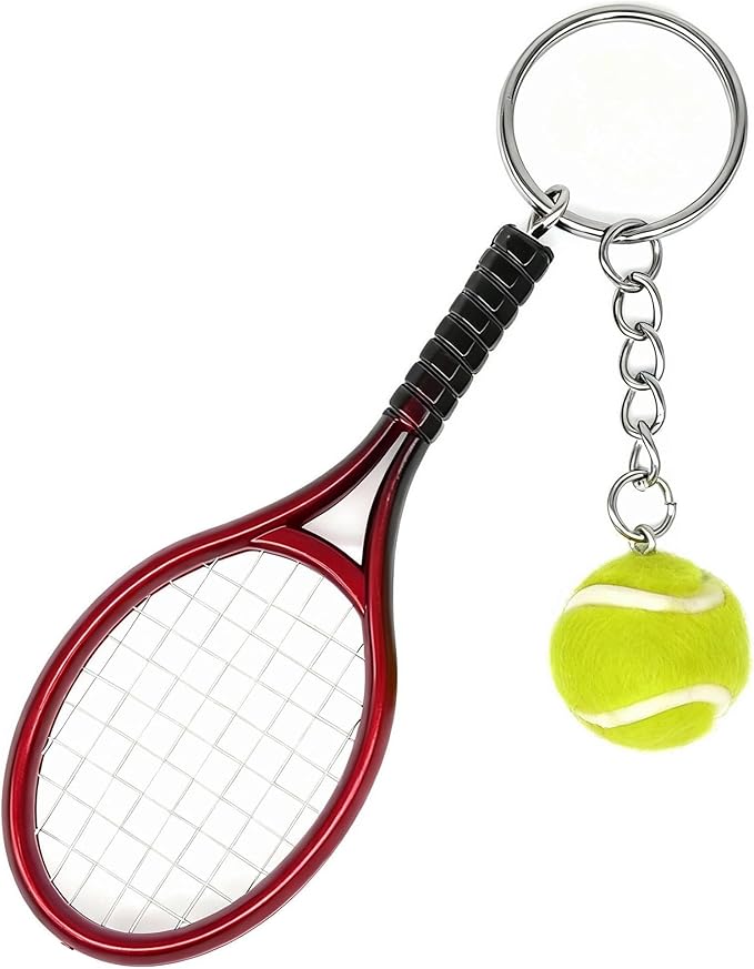 Moydolo Cute Mini Tennis Racket Keychain with Ball, Tennis Sport Lover Gifts Key Chain Ring