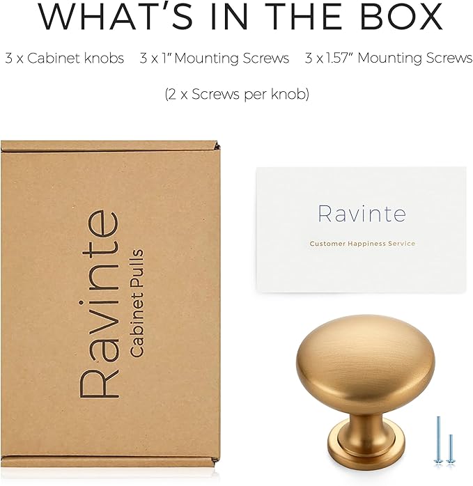 Ravinte 3 Pack Champagne Bronze Round Zinc Cabinet Knobs for Kitchen Bathroom Closet Dresser Cabinets