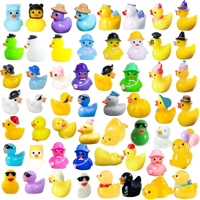 60 Pcs Multicolor Mini Resin Ducks, Tiny Ducks to Hide, Little Ducks Figurines Small Miniature Ducks Figures Bulk for Fairy Garden, Dollhouse Decoration Micro Landscape Ornament