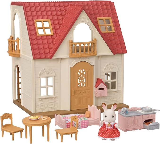 Calico Critters Red Roof Cozy Cottage Dollhouse Playset with Figure, Furniture and Accessories