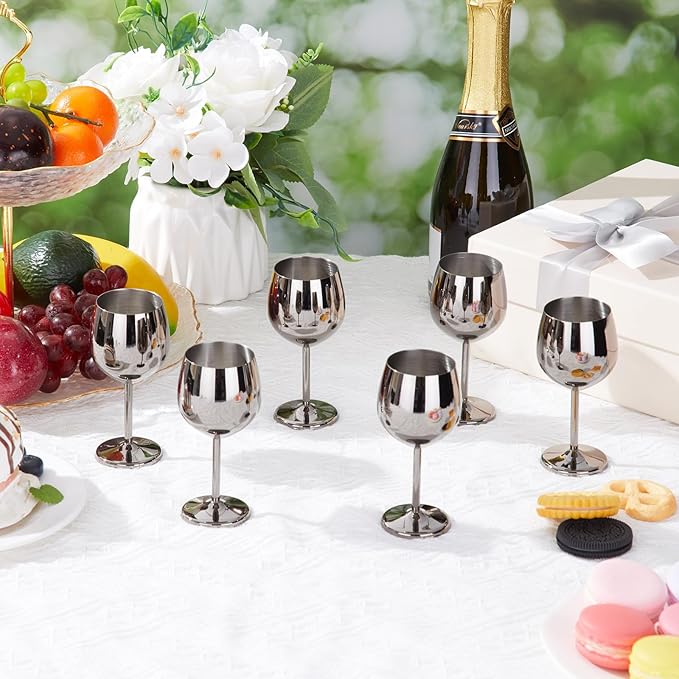 Remerry Set of 6 2.36 oz Black Stainless Steel Shot Glasses Cute Mini Wine Glass Reusable Metal Shot Cups Barware for Tasting Brandy Drinking Snifter Whiskey Bourbon Tequila Bar Gift Party Supplies