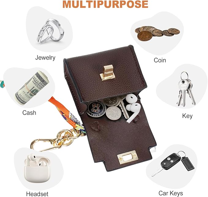 FENHIN Mini Backpack Keychain, Leather Small Coin Purse for Women, Cute Hand Bag Charms with Key Holder & Twist-lock (Brown)
