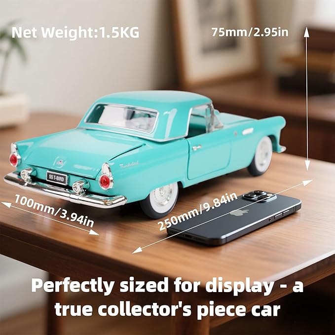 1955 Ford Thunderbird 1/18 Scale Die-Cast Metal Model Premium Classic Vintage Alloy Collection Cars with Display Case, for Kids Men and Teens Dad 14+ Year