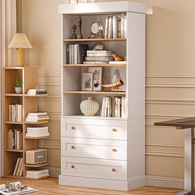 71" Tall Farmhouse Kitchen Pantry, Large Storage Cabinet with Adjustable Shelves and 3 Drawers, Versatile Hutch for Dining Room and Living Room, White, 2 Pcs