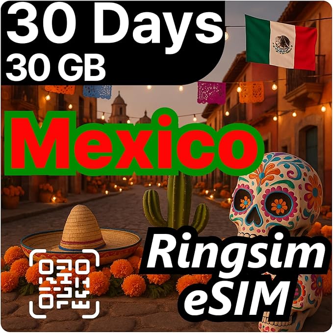 [eSIM] Mexico eSIM | 30DAYS 30GB | 5G, 4G/LTE, Tethering, Hotspot | eSIM with Instant Activation in 10 Minutes | Cancun, Mexico City, Los Cabos | Travel eSIM by Ringsim
