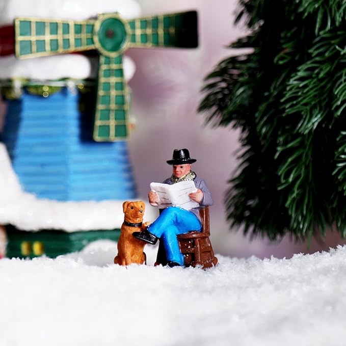 Christmas Village Accessories Ornaments Resin Christmas Village Sets Decoration for Xmas Festival Holiday (Reading with a Dog)