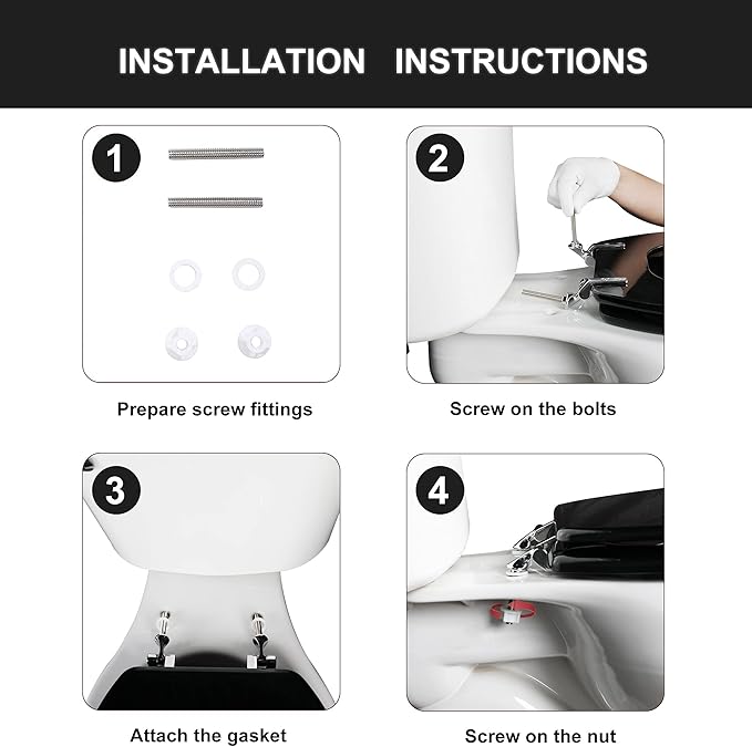 Black Round Toilet Seat Natural Wood Toilet Seat with Zinc Alloy Hinges, Easy to Install also Easy to Clean, Scratch Resistant Toilet Seat by Angol Shiold (Round, Black)