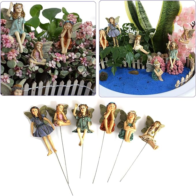 CUIWEI 6 Pcs Mini Garden Figurines Miniatures Fairies Decor for Fairy Outdoor Lawn Yard Home Decoration Indoor Lovely Vintage Resin Fairy Accessories