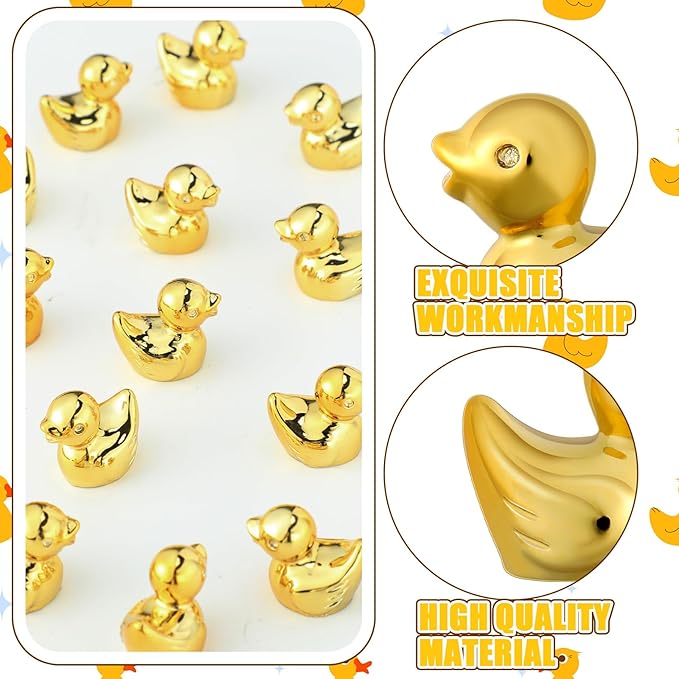 Yaocom 100 Pcs New Year Mini Golden Duck Statue Bulk Golden Duck Figurines Micro Garden Landscape Dollhouse Cake Decoration Potted Plants DIY Craft Charms for Party New Year Wedding Gift