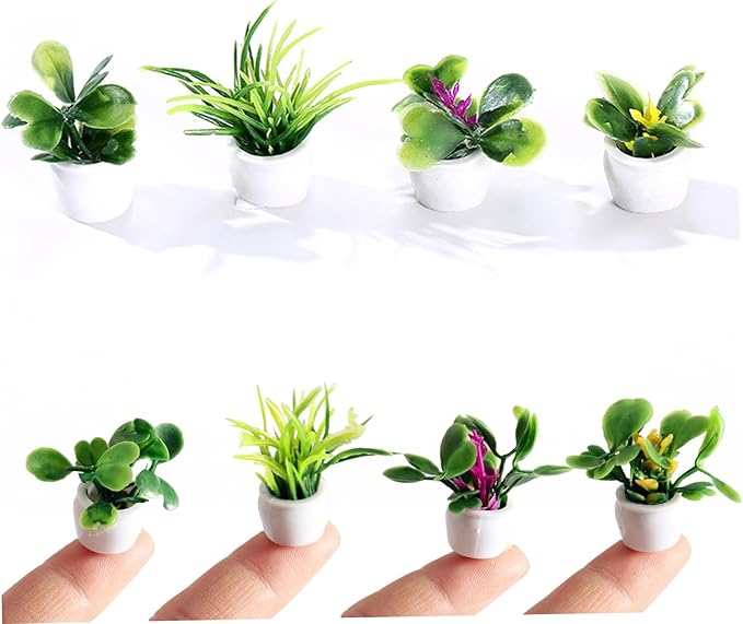 4PCS Artificial Resin Dollhouse Miniature Plants Set, DIY Faux Potted Mini Plants for Dollhouse Decoration