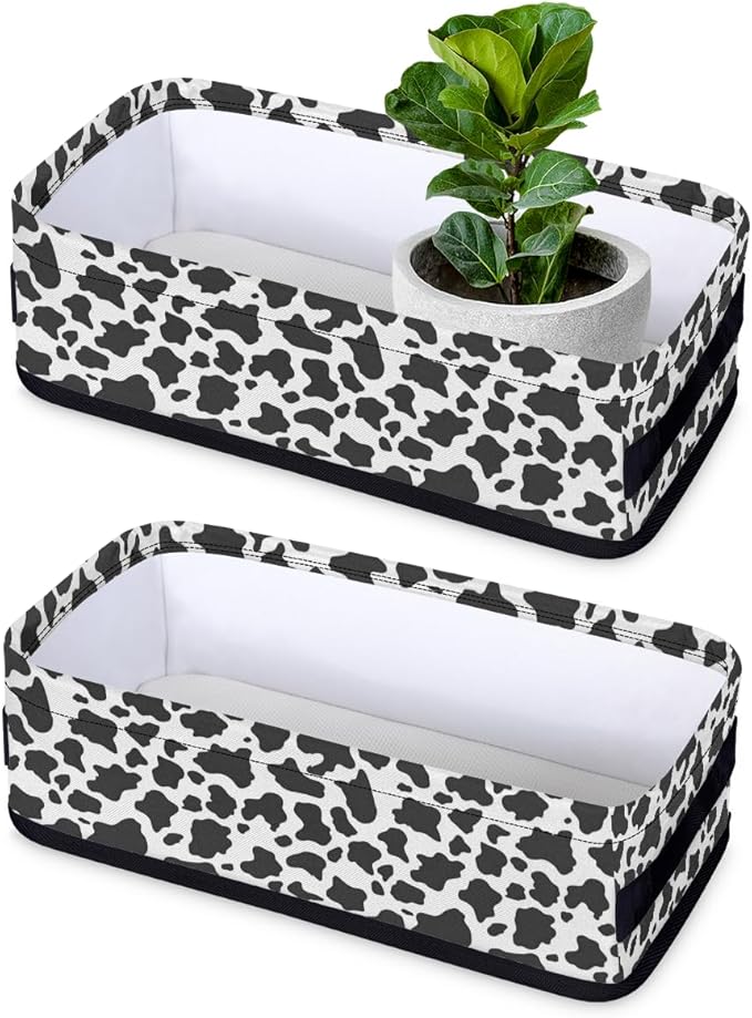 Cow Print Bathroom Storage Baskets Waterproof Bathroom Counter Organizer Decorative Toilet Paper Storage Basket for Organizing for Bathroom Living Room Decor
