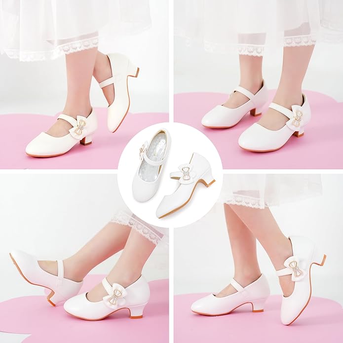 Dufannie Girls Dress Shoes Low Heel Princess Flats Mary Jane Flower Wedding Party Glitter Shoes for Kids Toddler