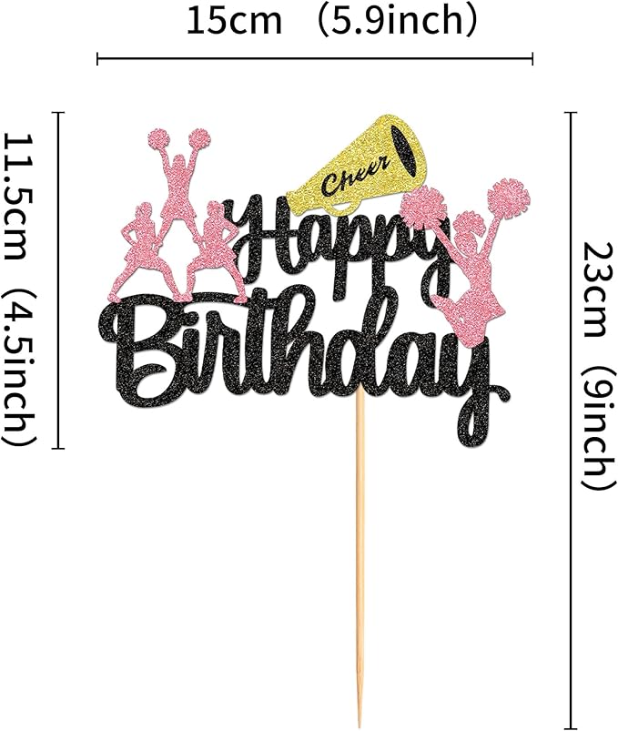 Cyodoos 1Pcs Cheerleading Cake Toppers Colorful Glitter Cheerleader Silhouette Toothpicks Gymnast Girl Cake Picks Decorations for Gym Theme Baby Shower Birthday Party Favors Supplies