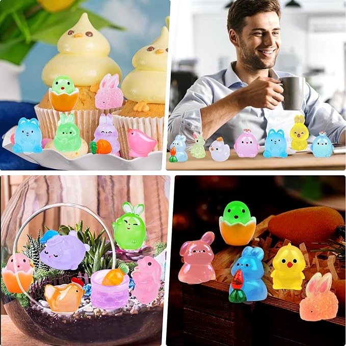 120 Pcs 4th of July Luminous Mini Resin Ducks 3 Colors Patriotic Tiny Ducks Figures to Hide Miniature Figures in The Dark for Independence Day Memorial Day Party Gifts Decorations