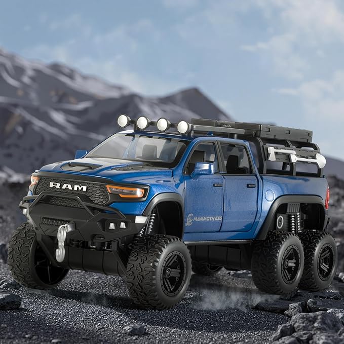 Toy Trucks for Boys 1/32 Diecast Trucks Mammoth Model Truck,Collectible Pickup Truck Model Kit,Pull Back Cars with Lights and Sounds,Toy Trucks for Boys Age 4-7（Blue）