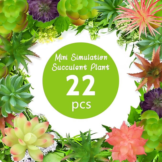 QUOZUO Colorful Succulents Plants Artificial, 22PCS Mini Artificial Succulents, Fake Succulents Plant for DIY Crafting Home Garden Office Party Decoration, Colorful