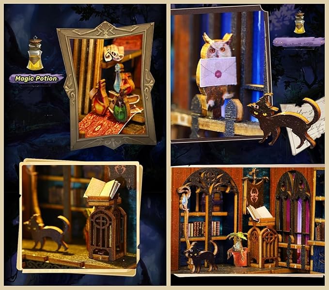 Kisoy Book Nook Kit, 3D Wooden Puzzle Booknook Build Bookshelf Decor, DIY Miniature House Kit for Adults and Teens, Mini House Arts & Craft Gifts for Family and Friends (Magic Market)