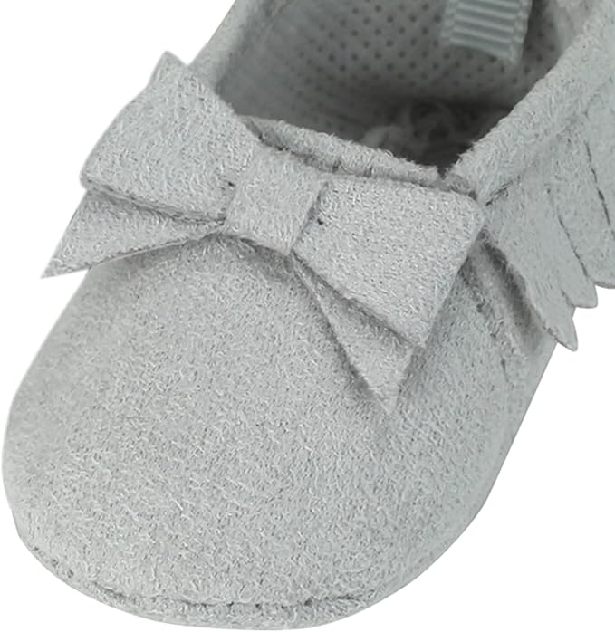 Sophia's Small Adorable Mix & Match Suede Slip-On Moccasin Ballet Flat Shoes with Fringe Details and Bows for 15 Baby Dolls, Gray