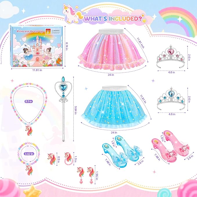 Princess Dress Up Shoes for Little Girls 3-6，Kids Pretend Play Clothes for Toddlers with Tutu,Shoes and Accessories,Christmas Thanksgaving Birthday Gift Toys