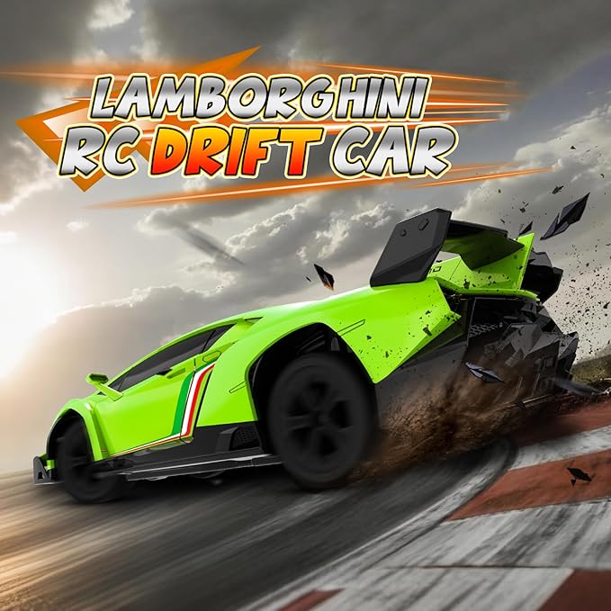Lamborghini Remote Control Car, Officially Licensed 1:24 Scale 2.4GHz RC Drift Car Toys with Headlight, Lambo Hobby Rc Cars for Boy Girl 4-12 Years Old, Birthday Gift (Green)