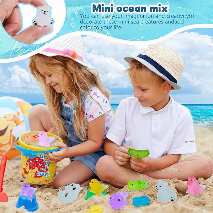 65 Pcs Luminous Mini Sea Animals Small Turtles Dolphins Seals Polar Bears Figurines Glow in The Dark Tiny Ocean AnimalsSets for Garden Landscape Aquarium Hide and Seek Prank Cake Decoration
