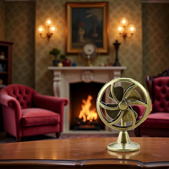 Brass Table Fan Dollhouse Decoration Accessories, 1:12 Dollhouse Miniature Scene Model Table Fan (30 x 43 mm)