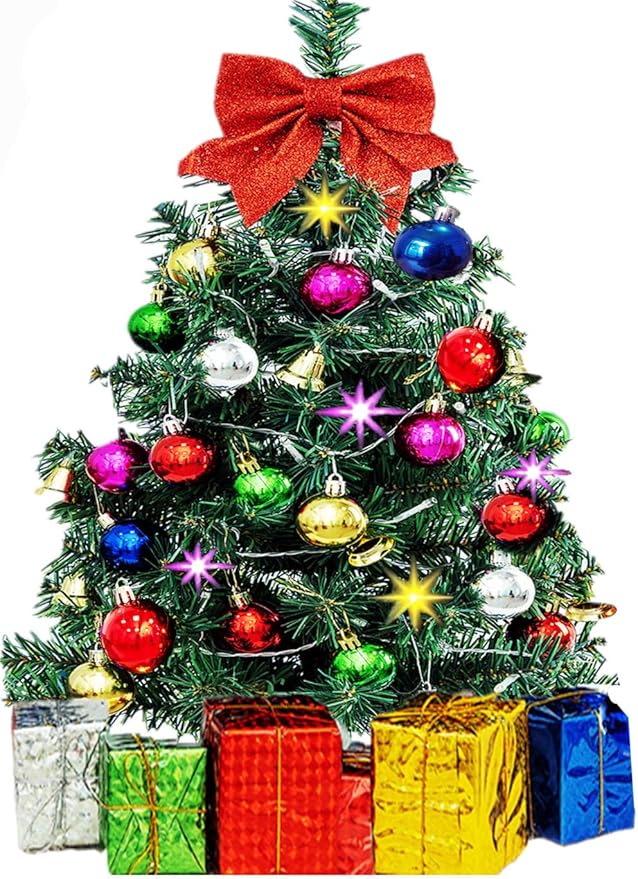 Mini Christmas Tree Small Christmas Tree with LED Lights Ornaments Tabletop Artificial Christmas Decorations Indoor Christmas Decor 24"/60cm 2025 New