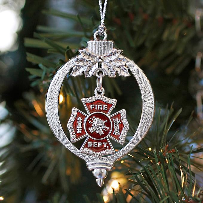 Inspired Silver - Firefighter Badge - Silver Christmas Ornament - Unique Charm Christmas Tree Ornament - Holiday Hanging Decoration