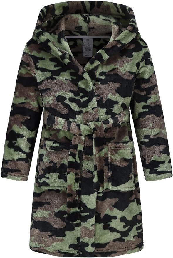Boys Fleece Robe Hooded Toddler Soft Bathrobe Pajamas Sleepwear for Kids Girls 2-16 Years