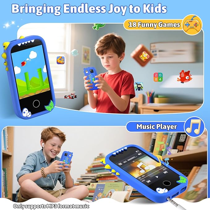 BEBESIRI Kids Camera Mini Smartphone Toy for Girls, 2.8" Touch Screen, 22 Learning Games, Dual Camera, Music Player, 32GB Card | Educational Gift for Christmas & Birthday (Sky Blue)
