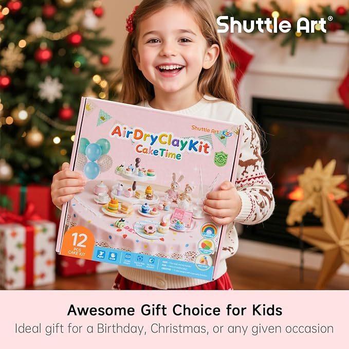 Shuttle Art Air Dry Clay for Kids - Cake Time, 52 PCS Modeling Clay Kit with Sculpting Tools and Tutorials, Safe & Non-Sticky, Craft Gifts for Boys & Girls