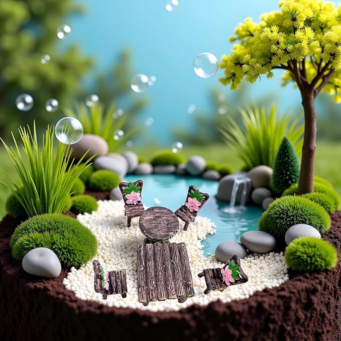 6 Pcs Garden Furniture Ornaments Miniature Table and Chairs Set Village Micro Resin for Dollhouse Accessories Home Micro Landscape