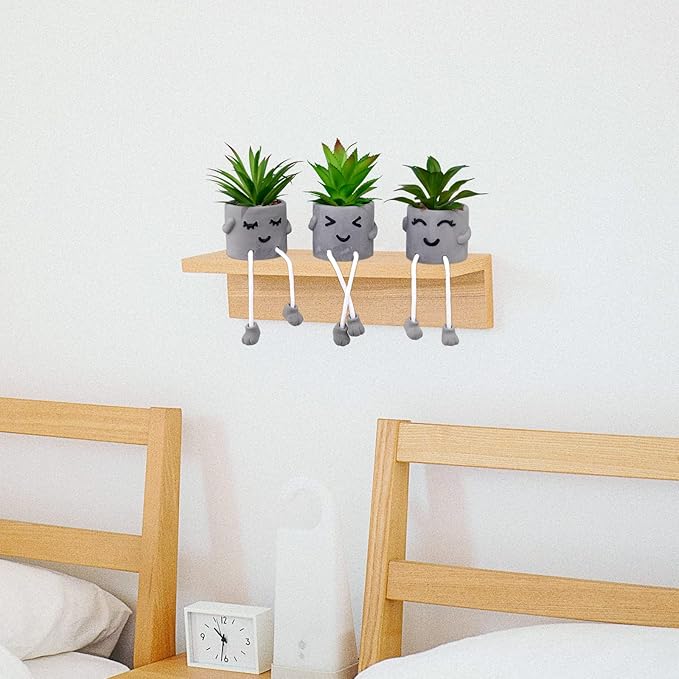 LUZOGA Creative Artificial Succulent Plants with Gray Pots Mini Potted Succulents Cute Fake Plants Succulents with Hanging Leg & Emotional Cement for Home Office Desk Decor and Gift Choice