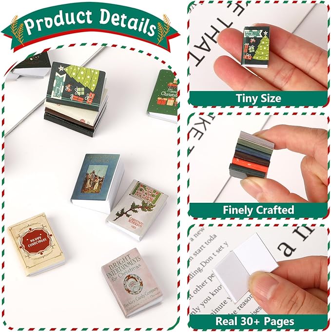 Christmas Mini Books, 24pcs 1:12 Miniature Books, Tiny Books for Dollhouse Accessories, Xmas Mini Stuff for Miniature Lovers (Christmas)