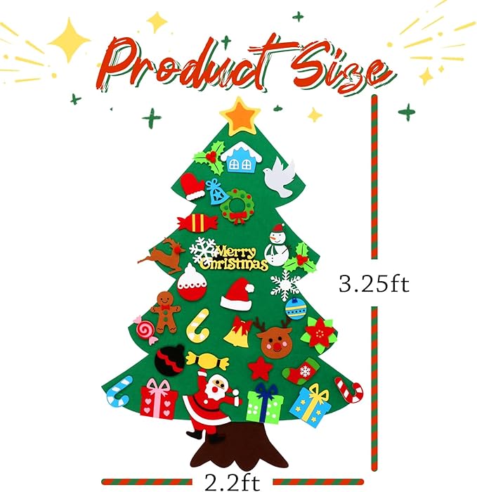 CASA CLAUSI Felt Christmas Tree for Kids Christmas Decorations Xmas Gifts Home Door Hanging Decor Party Supplies Ideas Kids DIY 3.2ft 33 Pcs