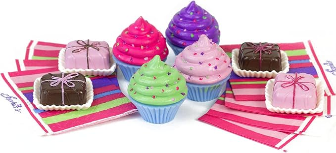 Sophia's Doll-Sized Sprinkled Cupcakes & Petit Fours Dessert Set with 8 Pretend Treats Plus Napkins for 18" Dolls, Multicolor