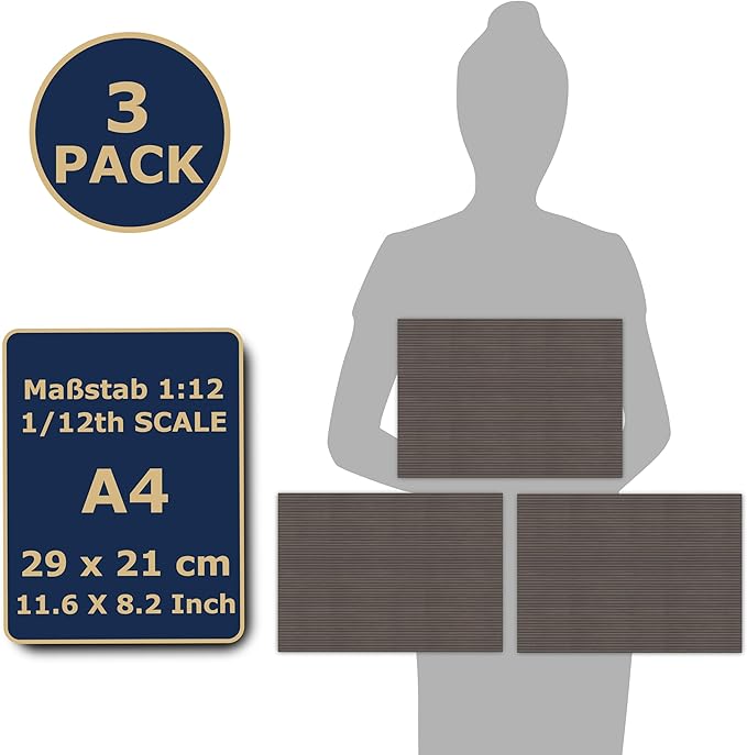 3 Sheets Self-Adhesive Wall Cladding for Dollhouse 1:12 Scale (Wood Peneele Dark Brown)