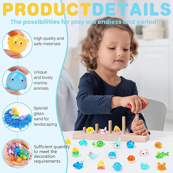 100+pcs Ocean Mini Resin Animals 78 Styles Tiny Sea Resin Animals Figurines Miniature Little Plastic Animal for Garden Micro Landscape DIY Fish Tank Aquarium Potted Gift Dollhouse Décor