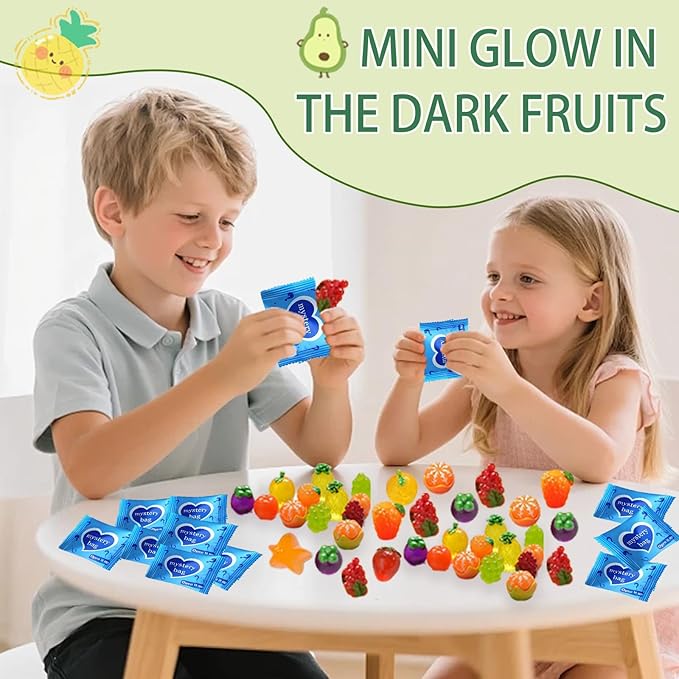 Mini Glow In The Dark Fruit Resin Models, Cute Mini Food Mystery Bags, Individually Wrapped Blind Bag Toys with Tiny Fruits, Fun Collectible Blind Bags for Girls DIY Crafts & Play (100, Fruit)
