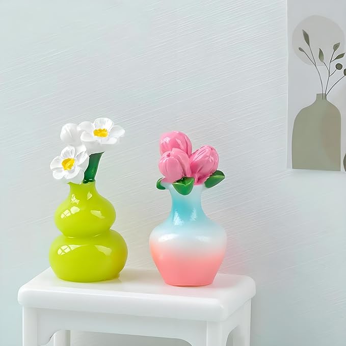 8-Pcs Miniature Greenery Flower Set – Tiny Artificial Plants and Bonsai Ornaments for Crafts, DIY Decorations, Home & Fairy Garden Décor, Tabletop Display, Includes Roses, Lotus, Sunflowers & Lilies