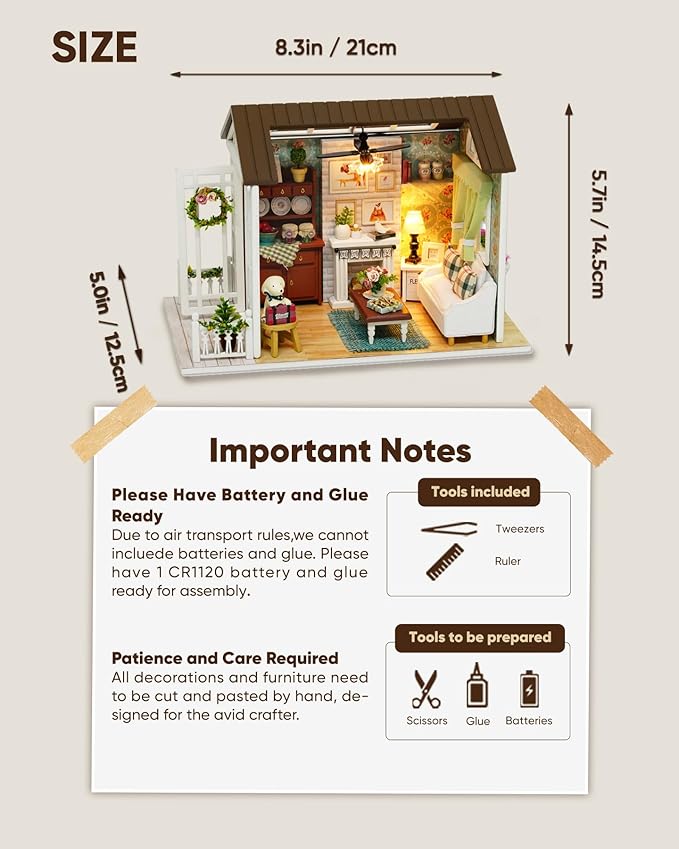DIY Miniature House Kit, DIY Dollhouse Kit for Adults to Build, Mini House Kit with LED, Mayberry Street Miniatures, Ideal Gifts for Birthday, Halloween Christmas(Model H)