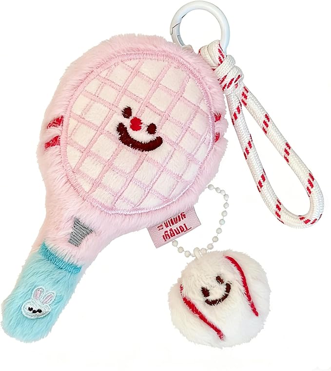 AIETUE Tennis Keychain For Women, Bunny Plush Ball Nylon Rope Doll Little Awakening Color Blocking Gift Accessories