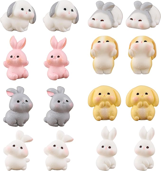 Cayway 8 PCS Fairy Garden Accessories, Mini Rabbit Set, Plastic Rabbits Miniature Resin Animals for Home Decor Fairy Garden Mini Moss Landscape Decor