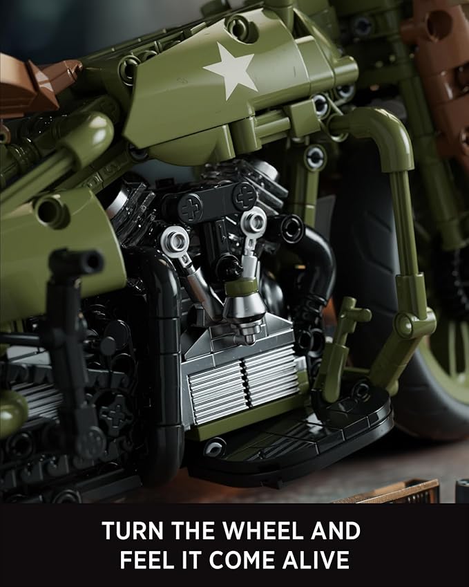Nifeliz Motorcycle WLA Model Toy for Adults, Classic Military Bike Building Set with Authentic Features, Collectible Display Gift (833 PCS, NF10333)