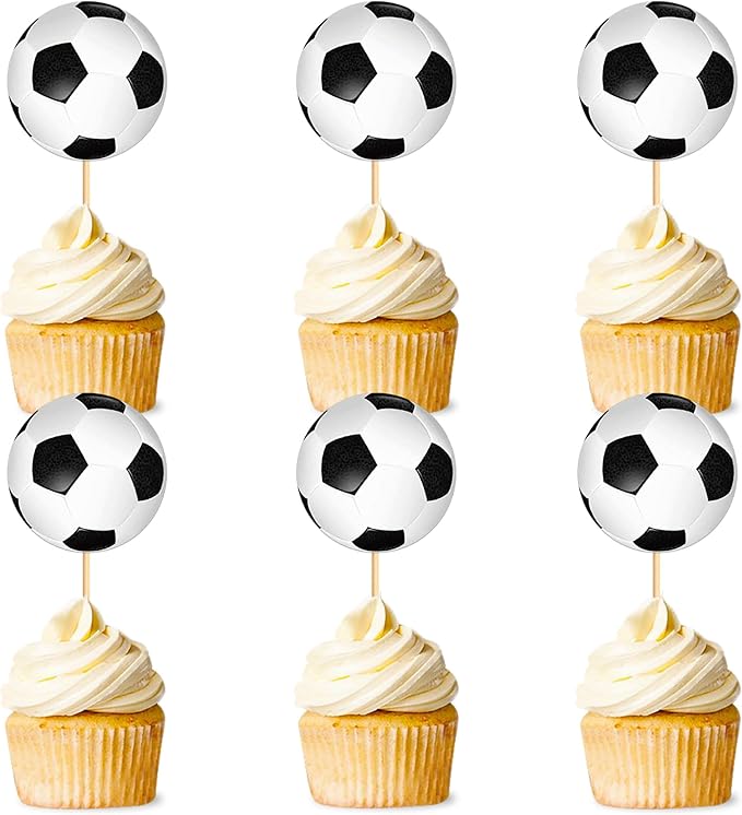 Ercadio 24 Pack Double Sided Soccer Cupcake Toppers Sports Soccer Cupcake Picks Soccer Birthday Cake Decorations Baby Shower Soccer Sports Theme Party Cake Decoration