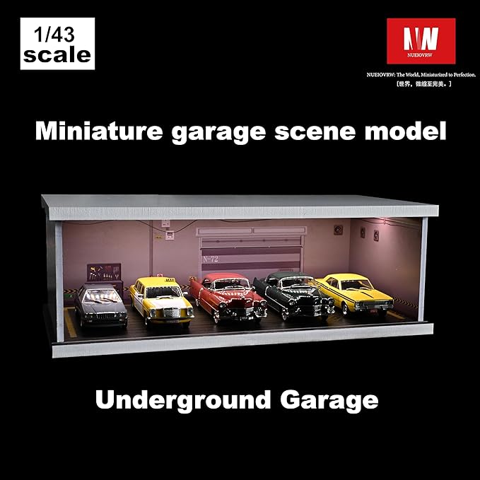 1/43 Diorama Display Case with Tri-Colour Dimmable Lighting, Fits for Hot Wheel Matchbox Mini GT Diecast Cars Model,1:43 Car Garage Parking Lot Scene Display Storage (Underground Garage)